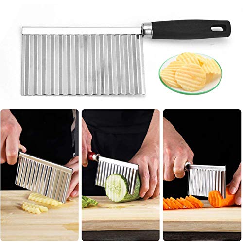Aardappel Chip Mes, DBAILY 4 stks Chipper Chip Cutter RVS Groente Crinkle Golvend Mes Crinkle Cut Mes Set Aardappel… - Image 6