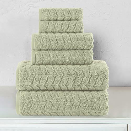 Image of Elegant Comfort Luxury 6-Piece 100% Turkish Cotton Jacquard Braided Textured Premium Hotel Quality Towel Set- Soft and Absorbent, Includes 2 Bath Towels, 2 Hand Towels and 2 Washcloths, Jade Green