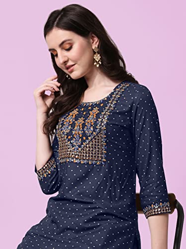 Image of MIRCHI FASHION Women Rayon Sequin Embroidery and Polka Dots Print Straight Kurta