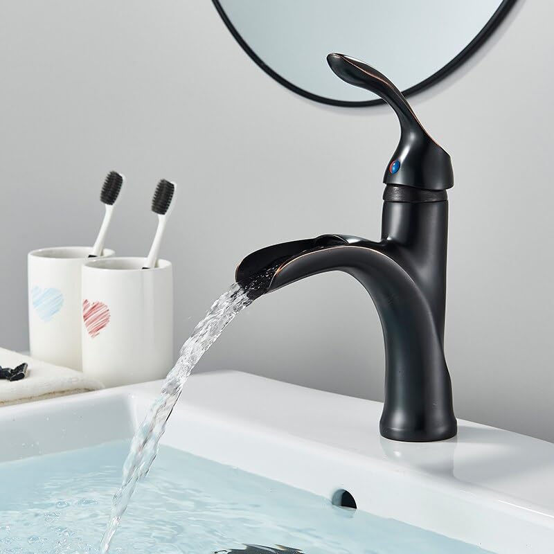 Robinet de lavabo de salle de bain cascade avec mélangeur eau chaude froide