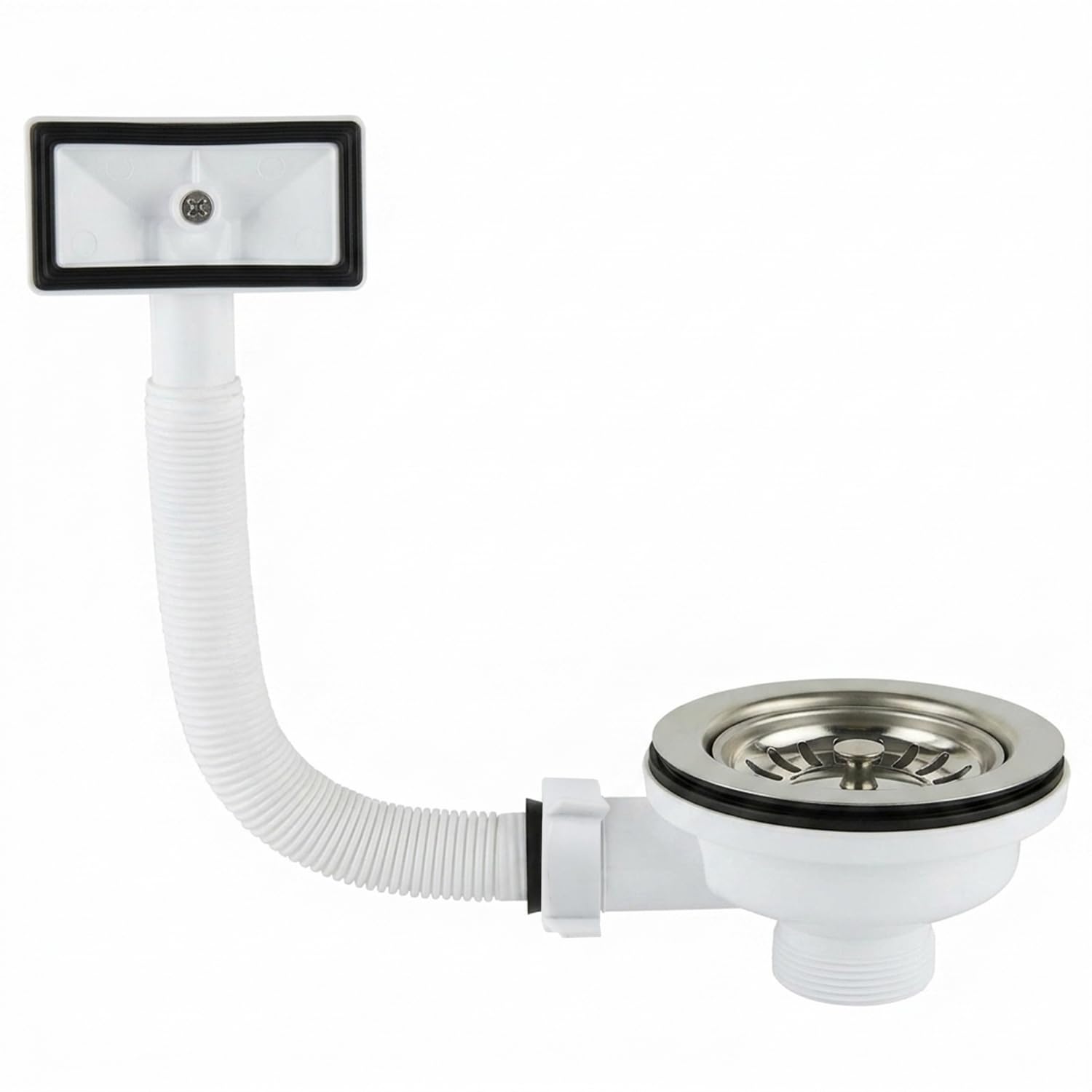 Belofay Kitchen Sink Waste Kit, Overflow Kit – Stainless Steel Sink Strainer Plug, 114mm Kitchen Sinks Drain with Overflow Pipes & Square Cover, Durable Sinks Strainer System for Clean Drainage