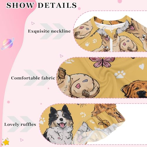 Dog Butterfly Pattern Girls Long Sleeve Swimsuit Rash Guard One Piece Bathing Suits Zipper 3-12T4