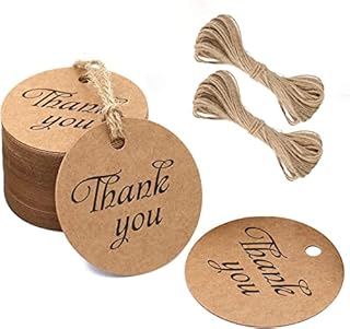 5CM Thank You Gift Tags, 100 PCS Round Kraft Paper Labels, 300g/m² Decoration Hanging Tags with 20M String for Wedding Favours