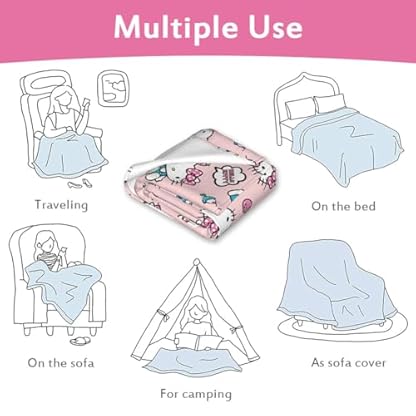 Ksopsdey Hello Kit-ty Kuscheldecke Cartoon Hello Kit-ty Decke Flauschig Hello Kit-ty 3D Anime Kuscheldecke für Couch Blanket, Warme Super Weiche Decke Schlafdecke Sofadecke Reisedecke 100 * 150cm A – Bild 6