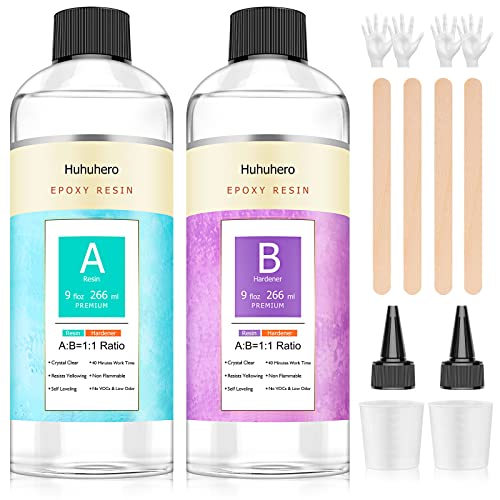 Epoxy Resin Kit, Huhuhero 18oz Crystal Clear Resin Epoxy Craft Casting