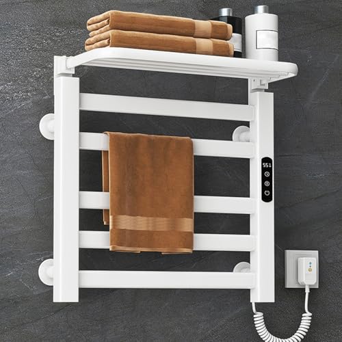 Toallero calentado, calentador de toallas eléctrico montado en la pared con temporizador e indicador LED, 135 W para baño, acabado gris