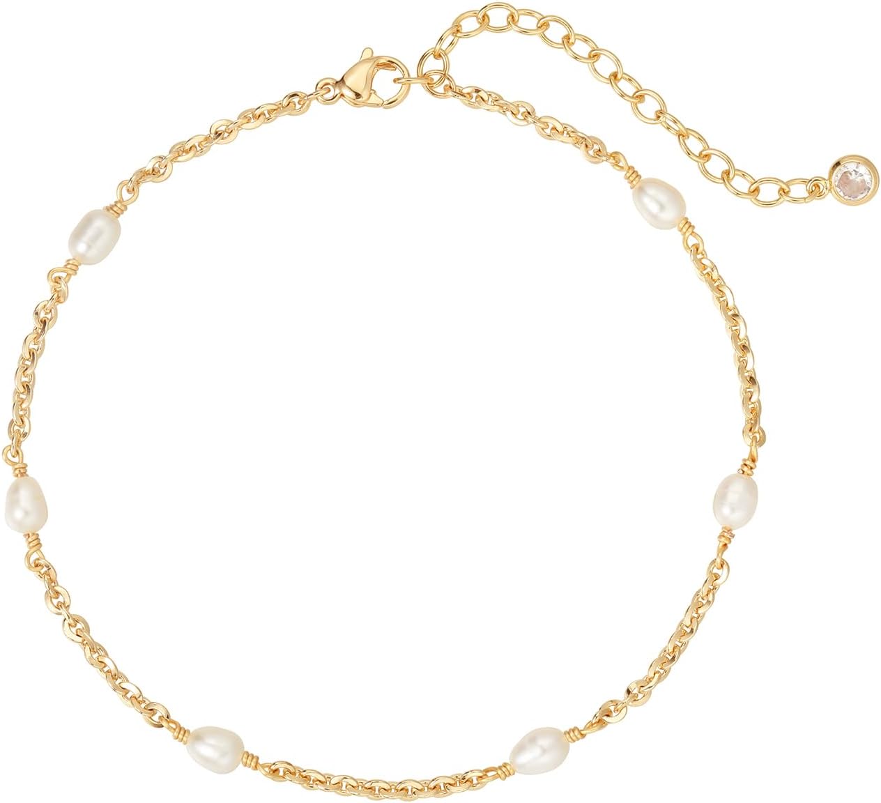 MEVECCO Dainty Gold Pearl Anklet for Women 14k Gold Plated Freshwater Pearl Anklet Bracelet Handmade Cute Minimalist Foot Chain Anklet White Pearl Anklet for Her Jewelry Gifts