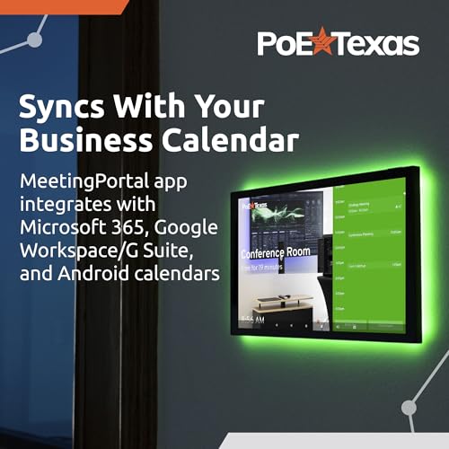 Image of PoE Texas Low Profile 10-Inch Touchscreen Conference Room Scheduler PoE Tablet with Visible LED Status Ring and MeetingPortal App - Touch Screen Digital Display Syncs with Your Business Calendar