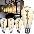 Ivyemons ST64 Edison LED Bulb 40w, 4 Pack Dimmable No Flicker Spiral Filaments Amber Glass ST64 Vintage LED Bulbs 320LM 4W, Equal 40W, 2200K Amber Warm E26 Base, ST 64 Amber LED Bulb for Cozy Setting