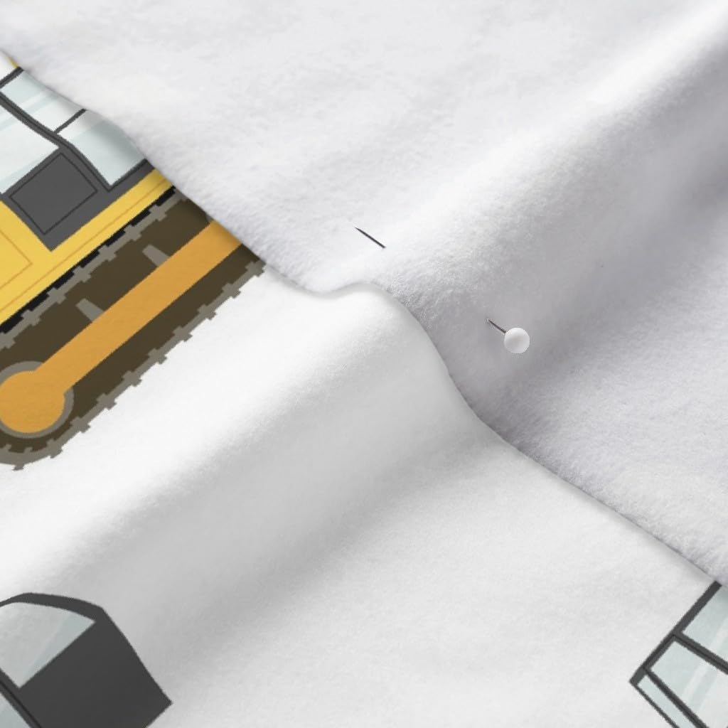 Spoonflower Fabric - Large Trucks Yellow White Construction Truck Steam Roller Nursery Boy Printed on Polartec(R) Fleece Fabric by The Yard - Sewing Blankets Loungewear and No-Sew