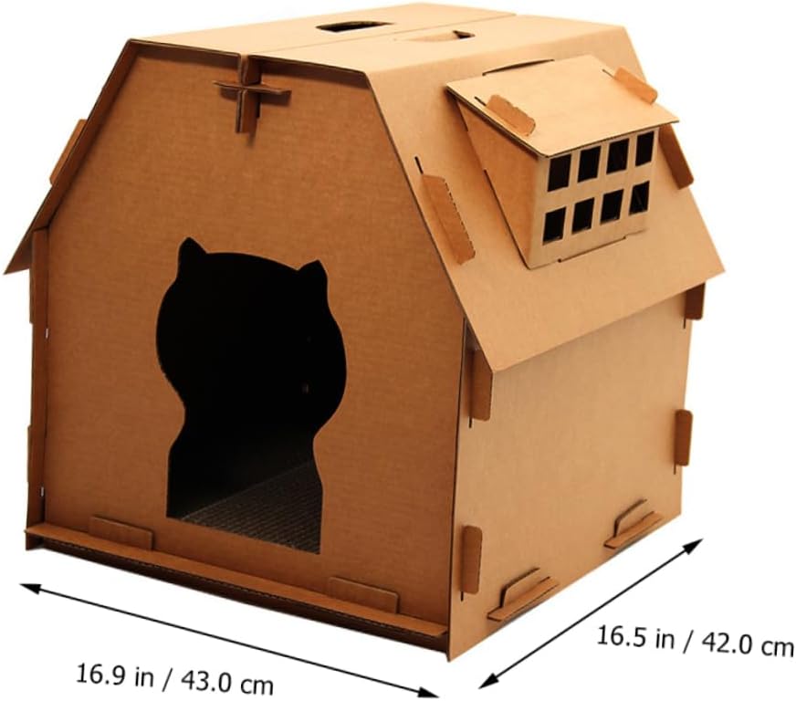 Totority Corrugated Cat House and Scratch Board for Indoor Cats Breathable for Scratching Climbing and Resting for