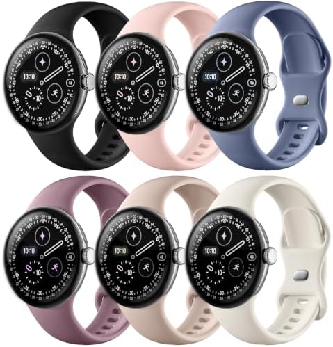 Maledan Compatible with Google Pixel Watch 3 45mm Band/Google Pixel Watch 2 3 1 41mm Band for Women Men, 6 Pack Soft Silicone Waterproof Sport Wristbands Replacement Straps for Pixel Watch Accessories