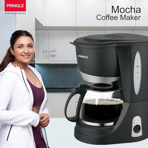 Image of PRINGLE Mocha 4 Cup Drip Coffee Maker | 650W | 600 ml Capacity | Anti-Drip & Keep Warm Function | Auto Pause Feature | Front Access Brew Basket | Glass Carafe | Ideal for Home & Office