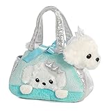 Aurora World Fancy Pals Pet Carrier, Peek-A-Boo Princess Puppy Teal, White, 7 inches