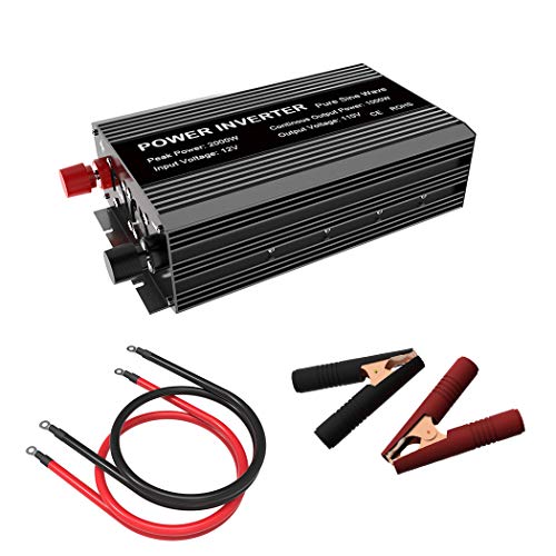 Image of SHIERLENG 2000 Watt Power Inverter DC 12V to 110V AC 1000W Continuous Pure Sine Wave Converter with Alligator Battery Wire Dual LCD Display for Solar Panel Kit, Home, RV, Truck, Boat