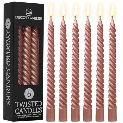 DECO EXPRESS Bougies Torsadées Lot de 6, Anti-Gouttes et Sans Parfum, Bougie Longue Durée 6h, Saint Valentin et Fetes des Mères Decoration Maison, Idee...