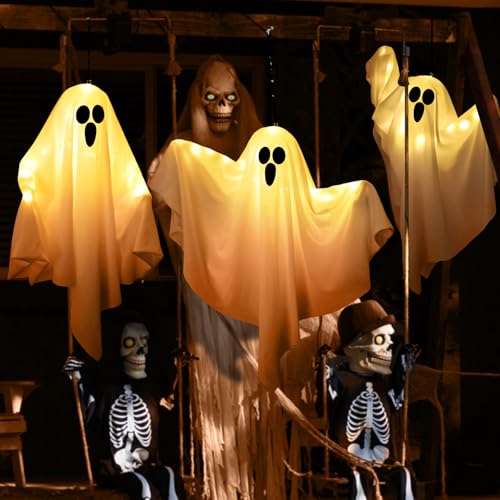 WAFSOOTOO Halloween Light Up Hanging Ghosts Kit, 2 Pack, White - image 7