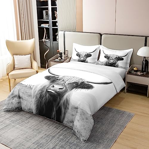 Homewish 100% Washed Cotton Highland Cow Duvet Cover for Cowboy Cowgirl,Farmhouse Animal Milk Bedding Set Double,Funny Cute Cow Comforter Cover,Wildlife Farm Animal Bed Sets with 2 Pillowcases - Image 3