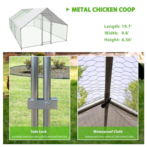 NUGRIART Large Metal Chicken Coop Walk-in Poultry Cage with Water-Resident and Anti-UV Cover Duck Rabbit Cat House Outdoor Chicken Run Pen with Spire Shaped Cage