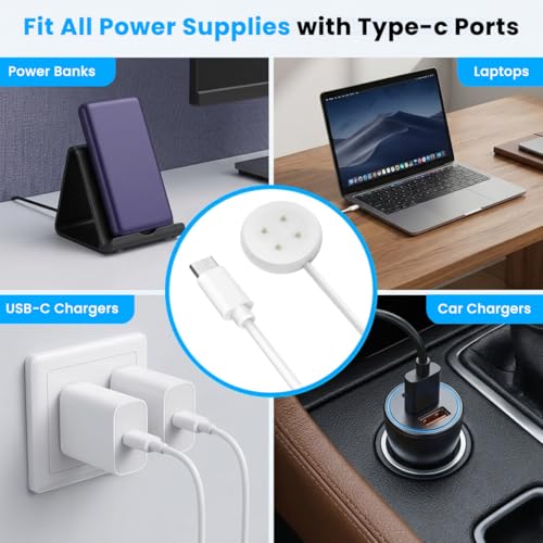 Image of ZORBES 3.3Ft /1M Type C to Google Pixel Watch 3 /Pixel Watch 2 Chargers, 4-Pin Snap-On Smartwatch Charger Compatible with Fitbit Ace LTE /Versa 3 /Versa4, Sense 2 /Sense