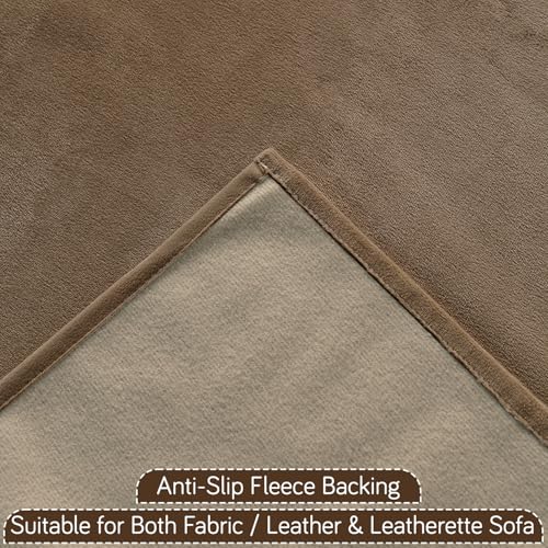 Image of HOKIPO Sofa Cover Mat with Tassel for 1 /2 /3 Seater & L Shape Sofa | DIY Sofa Cover Set | Dyed Holland Velvet | 'TasselTone Series' 70(W) x 170(L) cm |Warm Taupe (IN-1108-BRN)