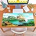 Produktbild MYAUEYSU Gaming 30x80cm Premium Groß vernähte Kanten langlebig mit high-end Glide und Anti-Rutsch Speed Gaming Mauspad,Pirat, exotische Küste mit Schatzkiste voller Gold altes Schiff Tropic Natu
