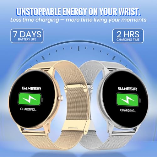 Image of GameSir Glavito Round Dial Smartwatch with 1.49 inch AMOLED Display, 100+ Sports Modes, Bluetooth Calling, Functional Crown Control, Health Tracking, 100+ Watch Faces for Men & Women (Millanese Gold)
