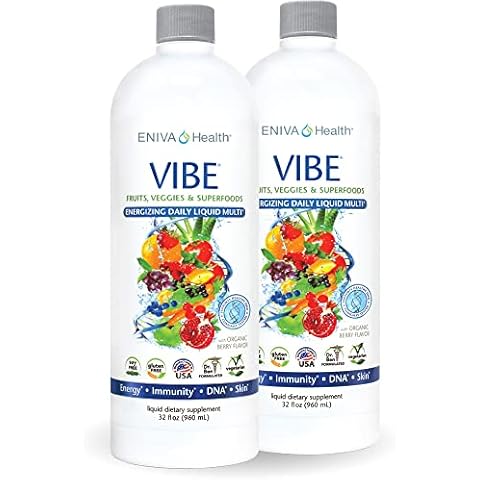 Eniva Health Vibe Liquid Daily Multivitamin | Fruit & Veggie Superfood Supplement | Doctor Formulated | 2 Bottle Value Pack 64 oz Cover