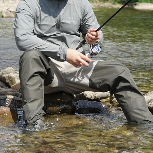 WONITAGO Cintura busto Waders – Calça de cintura Wading, 3 camadas respirável para pesca, com bolsos