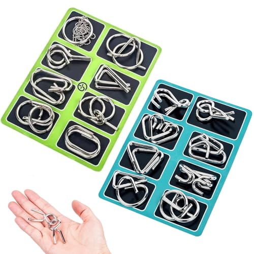 Image of 16 Pack Metal Puzzles for Adults & Kids - Brain Teaser Metal IQ Puzzle Set with Storage Pouch, Disentanglement Interlock Puzzle Game for Focus & Fun