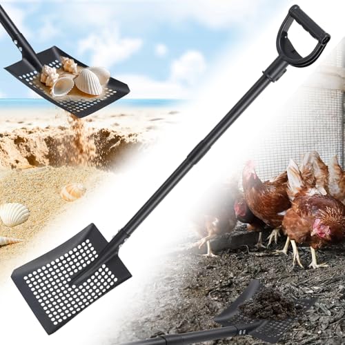 Chicken Coop Cleaner Shovel with Sifter 61 Heavy Duty Adjustable Sifter Shovel for Poultry Bedding Garden Soil Sifting Durable Metal with Deep Sides & Ergonomic Handle