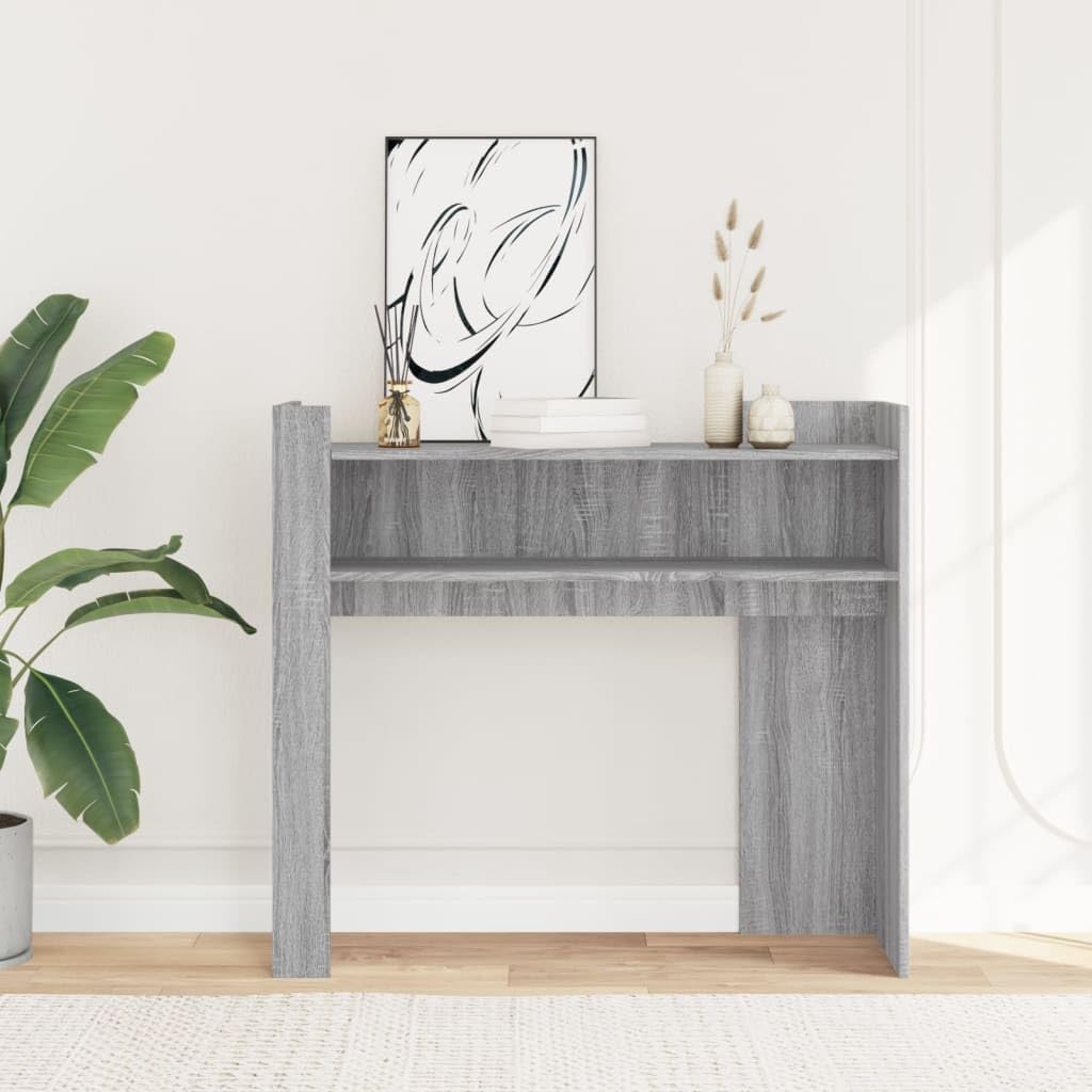 Mesa consola clásica de madera para salón y pasillo con práctico espacio de almacenamiento y soporte de pared, color gris, 100 x 35 x 90 cm