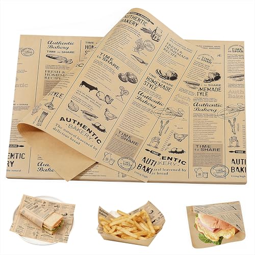 Papier Emballage Alimentaire 100 Feuilles Papier Journal Alimentaire Étanche et Résistant Fromage Wrap Papier pour Sandwich, Pain, Gâteau, Burger, Frites 28...