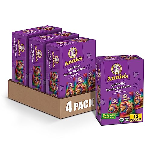 Annie's Organic Friends Bunny Graham Snacks, Chocolate Chip, Chocolate & Honey, 12 Packets (Pack of 4)