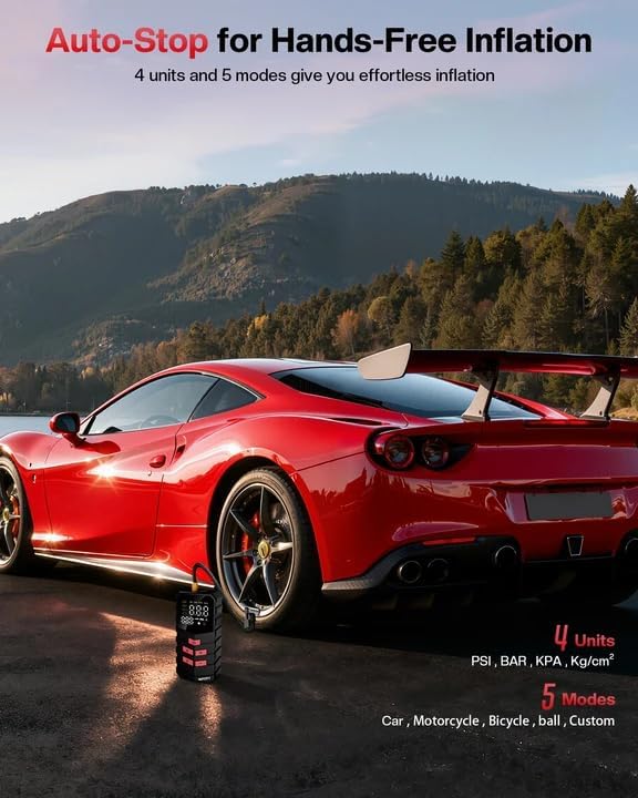 Miniatura 6 de Inflador de neumáticos, compresor de aire de neumáticos de 16000 mAh y 150 PSI, equipado con una bomba de medidor de presión de neumáticos para