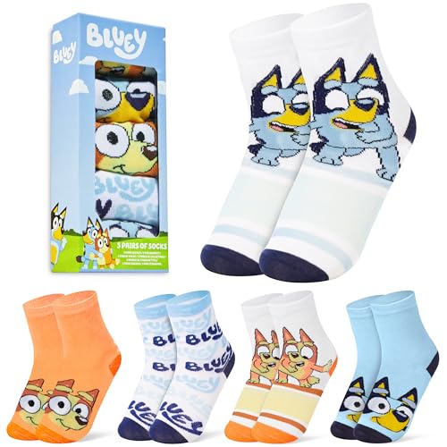 Bluey Calcetines Niña, Pack de 5 Calcetines Divertidos y Coloridos con Personajes de la Serie, Bingo, Regalo para Niños