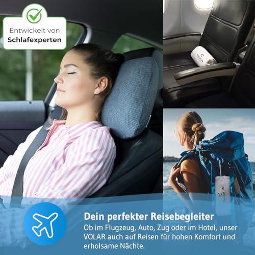 Reisekissen VOLAR QuickDry, Ergonomisches Nackenkissen aus Memory Foam für Flugzeug, Auto-Reisen, Kleines HWS Kopfkissen mit schnelltrocknendem Thermo-Bezug, Camping-Kissen für Outdoor & Reise 40x25