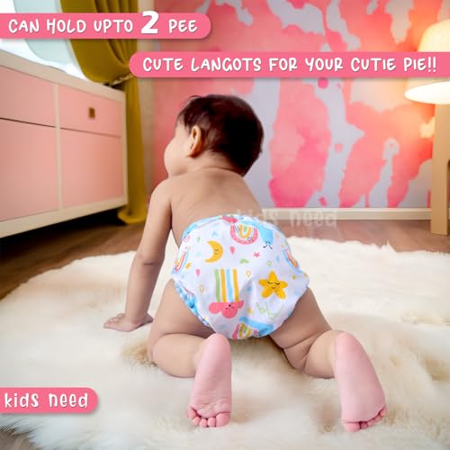 Image of kids need Advance langot for new born baby 0-3 months, Pack of 3 SMALL size (0-5kg) super soft cotton cloth nappies for new born baby essentials, Reusable washable nappy L2S