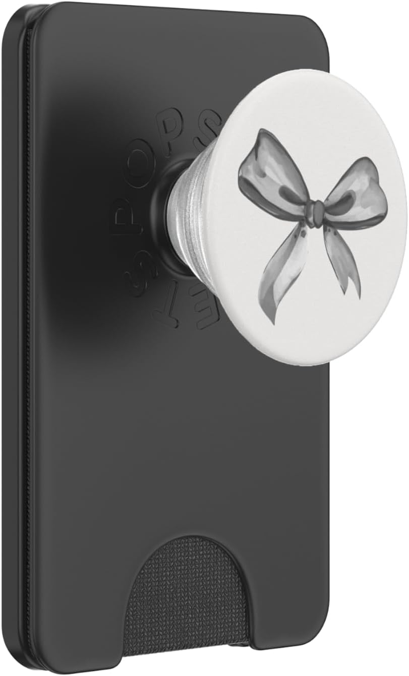 Aesthetic Black and White Bow in Watercolor PopSockets PopWallet for MagSafe