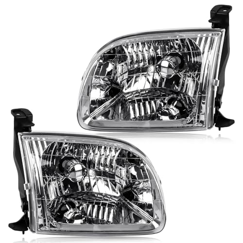 Headlights assembly Compatible with Toyota 2000 2001 2002 2003 2004 Tundra Regular/Access Cab Headlamps OE-Style Replacement for 81150-0C010 81110-0C010 Chrome Housing