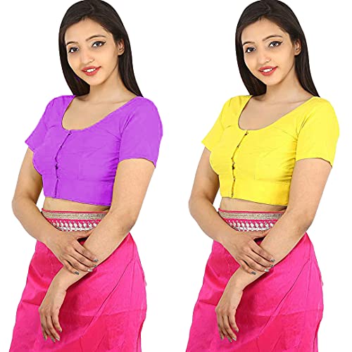 Image of Namita Women's Rubia Cotton Half Sleeve Readymade Blouse (U-COT-COM-2-LIGHTPURPLE-YELLOW-36 Light Purple, Yellow 36)