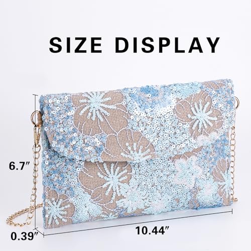 Image of Clutch Purses for Women, Envelope Package, Sequin Embroidered Flowers Straw Bag, Bohemian Handmade Handbags