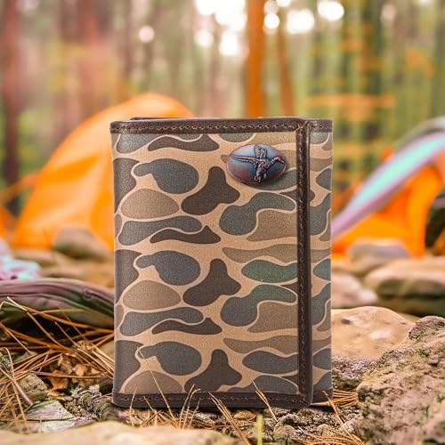 ZEP-PRO Mallard Men's Trifold Old School Camo Leather Wallet – Compact Three-Fold Design with Emblem, Genuine Leather, Brown/Tan Camo2