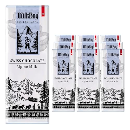 Milkboy Swiss Chocolates - Premium Swiss Alpine Milk Chocolate Extra Creamy Milk Chocolate Snack Bar Size 1.4 oz - GMO Free (10 Pack)