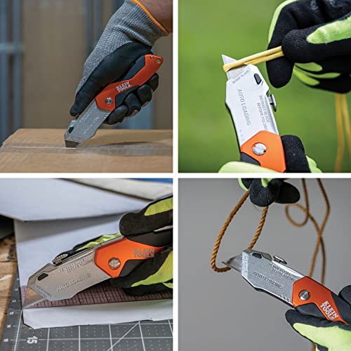 Klein Tools Faca utilitária 44130, cortador de caixa retrátil dobrável e resistente, armazenamento d