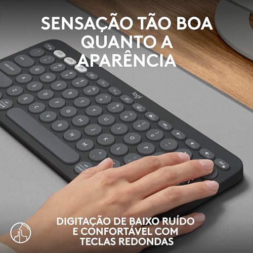 Teclado sem fio Logitech Pebble Keys 2 K380s com Conexão Bluetooth Easy-Switch e Pilha Inclusa - Com