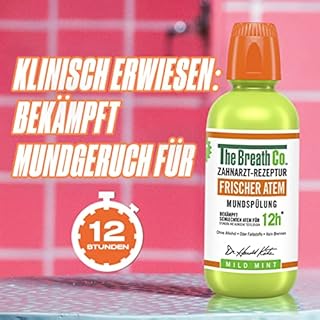 The Breath Co. collutorio (500 ml), cura delle gengive fino a 12 ore di alito fresco, collutorio antibatterico per la cura dei denti contro l'alitosi, senza alcool, menta delicata