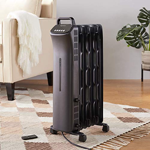 Amazon Basics Portable Digital Radiator Heater with 7 Wavy Fins and Remote Control, Black, 1500W, 9.8 x 26.5 x 13.1 in Amazon Basics Portable Digital Radiator Heater with 7 Wavy Fins and Remote Control, Black, 1500W, 9.8 x 26.5 x 13.1 in