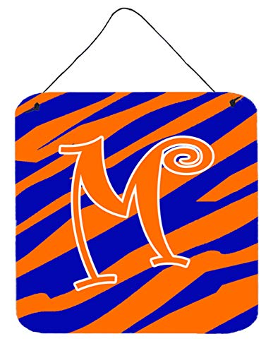 Caroline's Treasures CJ1036-MDS66 Letter M Initial Tiger Stripe Blue and Orange Wall or Door Hanging Prints Aluminum Metal Sign Kitchen Wall Bar Bathroom Plaque Home Decor, 6x6, Multicolor