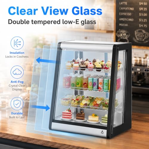 Image of 5.2 Cu.Ft Commercial Countertop Display Refrigerator, Glass Door Merchandiser with LED Lighting, Adjustable Shelves, Anti-Fog, Fast Cooling for Bakery, Cafe, Restaurant